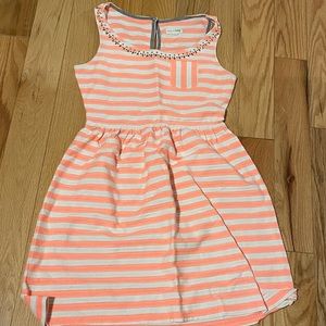 Striped dress with rose gold neckline